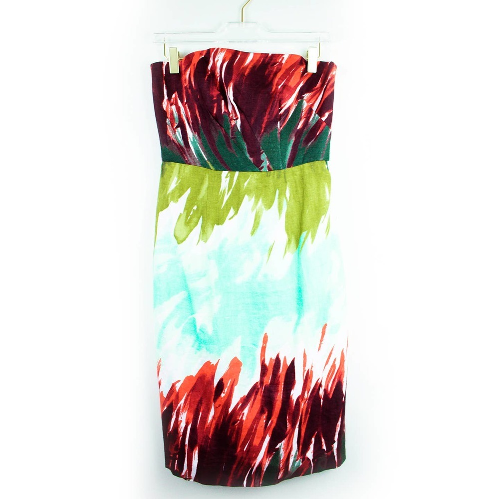 Milly Watercolor Print Strapless Linen Sheath Dress - Picture 2 of 6
